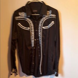 Men's Black Embroidered Dress Shirt